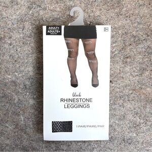 black fishnets stockings leggings tights with rhinestones plus size NIP